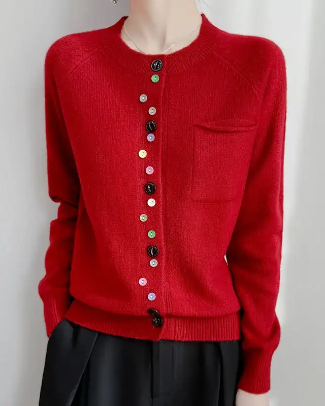 Merino-Wool Wool Crew-Neck Cardigan