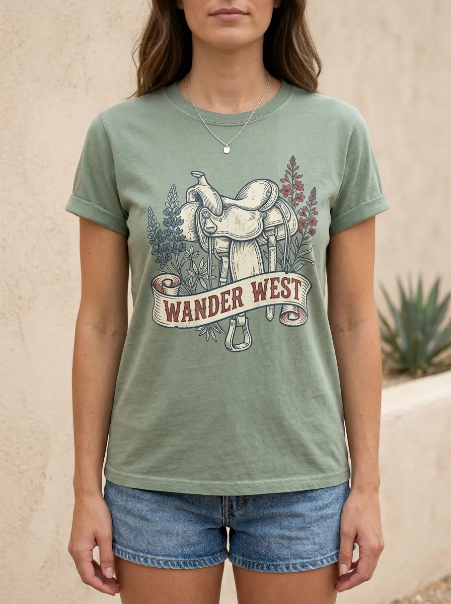 Floral Wander-West Western Crewneck T-Shirt