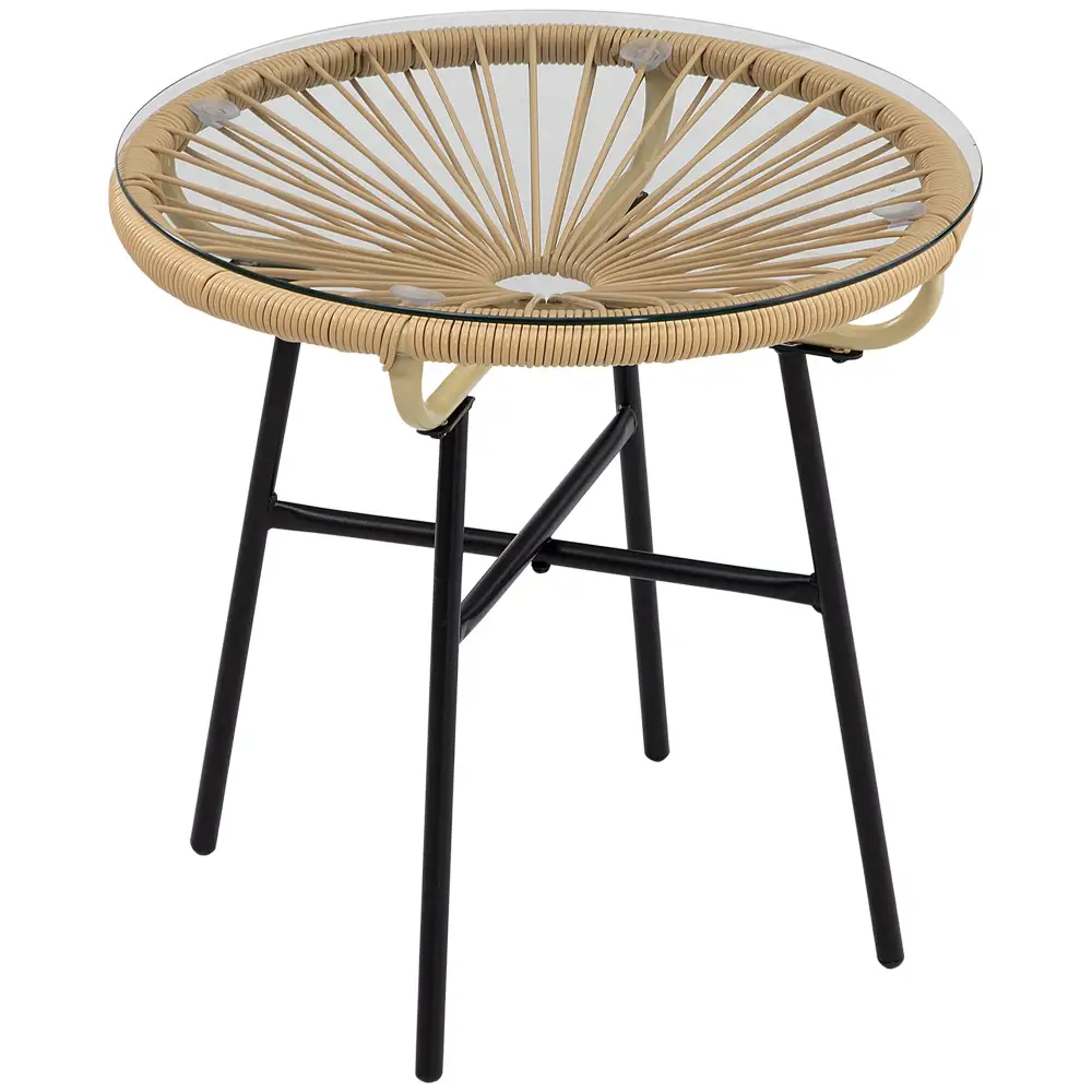 Round Rattan Glass Outdoor Side Table