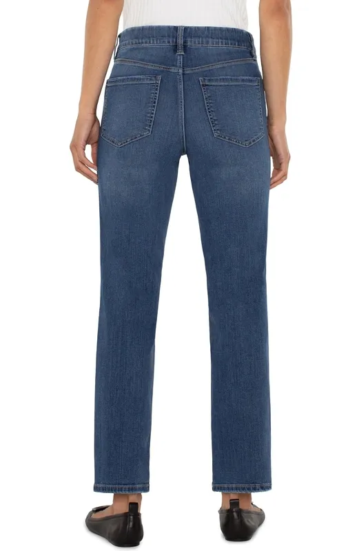 Cotton Button-Front Pull-On Straight Leg Jeans