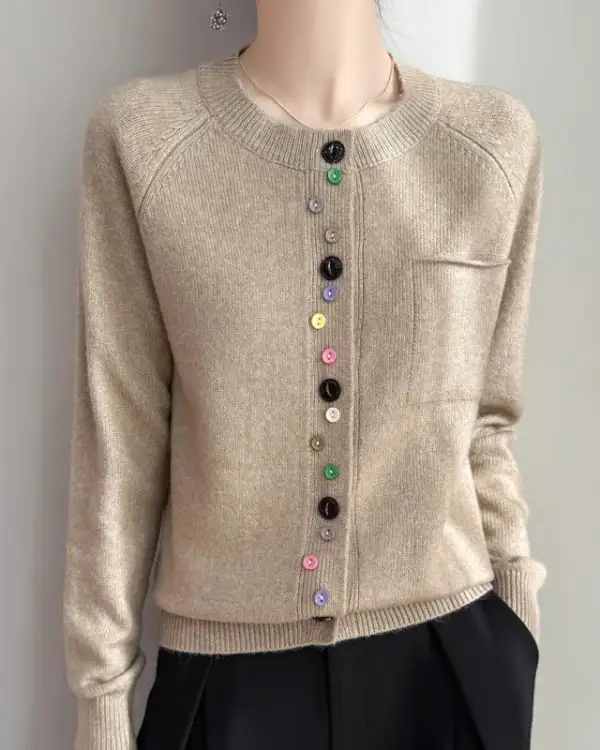 Merino-Wool Wool Crew-Neck Cardigan