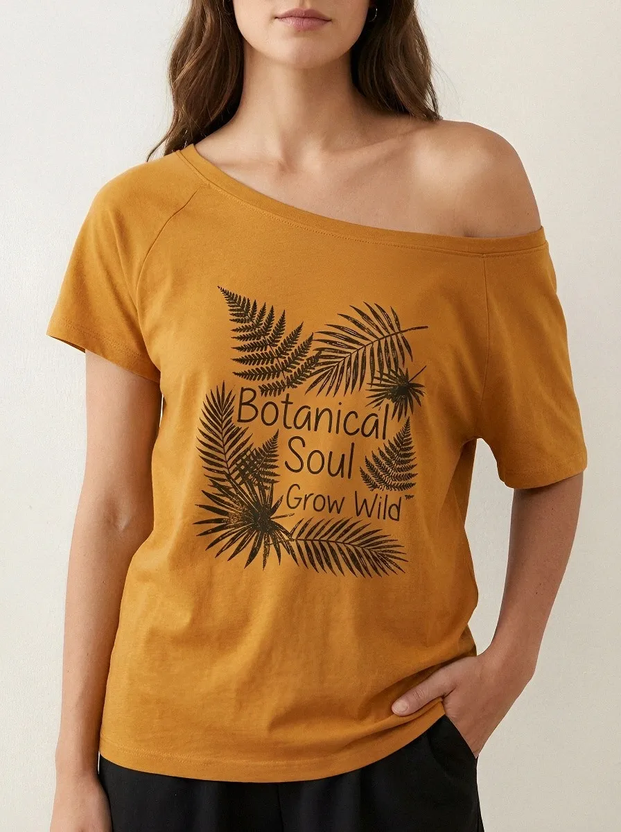 Women's Botanical Soul Fern Leaf Printed Off-Shoulder Top