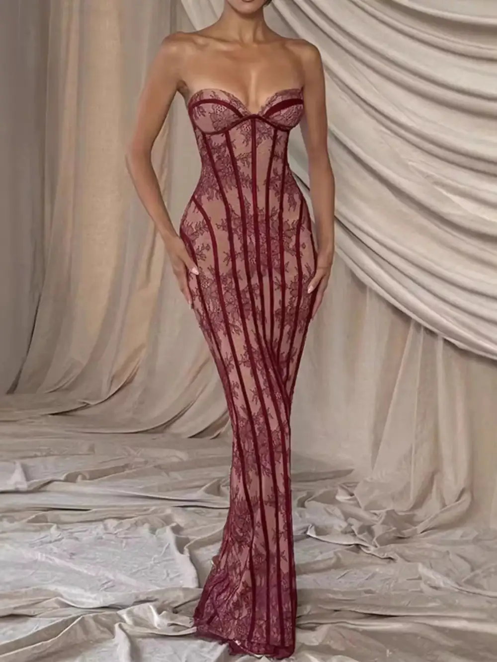 Strapless Lace Maxi Dress