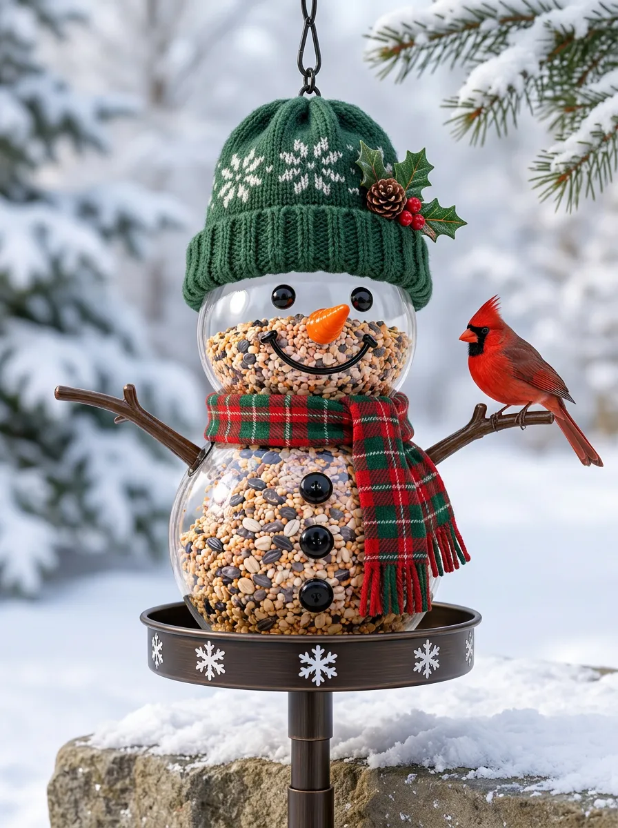 Traditional Snowman Cardinal Christmas Bird Feeder