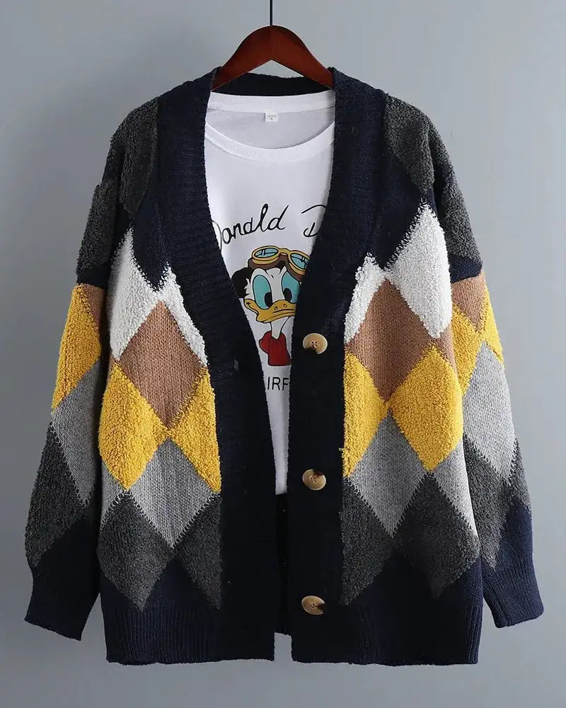 Refined Acrylic-Blend Polyester-Blend Button-Front V-Neck Cardigan