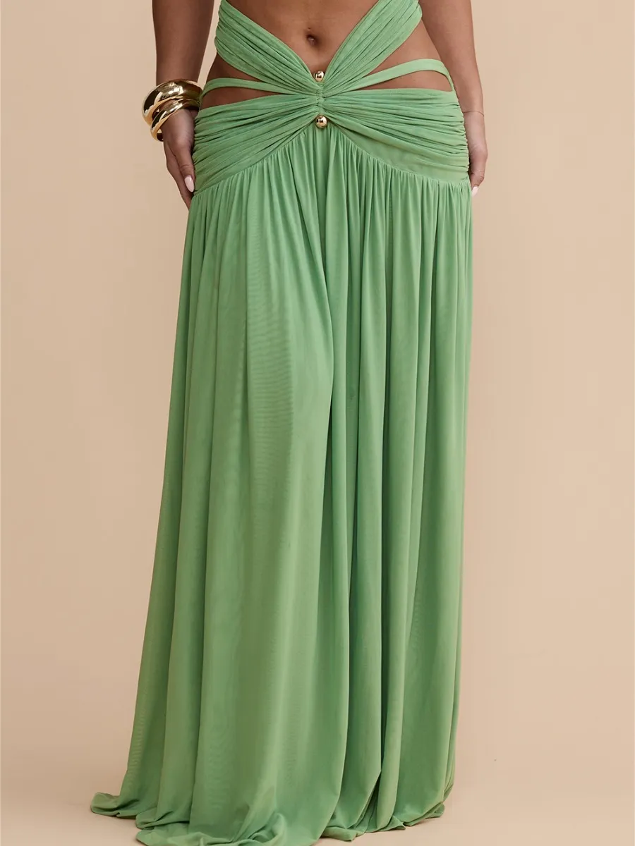 Marisol Cut Out Halter Mesh Maxi Dress Set