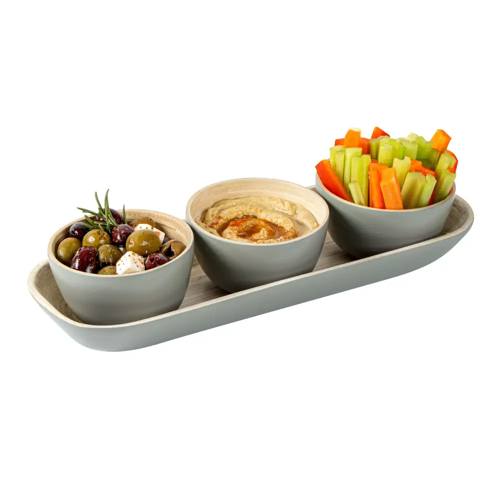 Spun Bamboo Bowl And Tray Set
