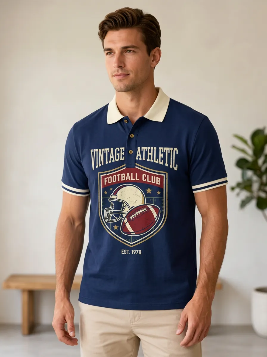 Men's Classic Gridiron Vintage Helmet Polo Shirt