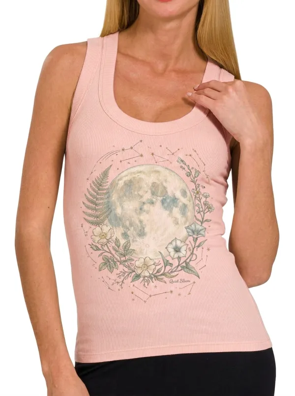 Women's Celestial Moon Floral Constellation Printed Tank Top