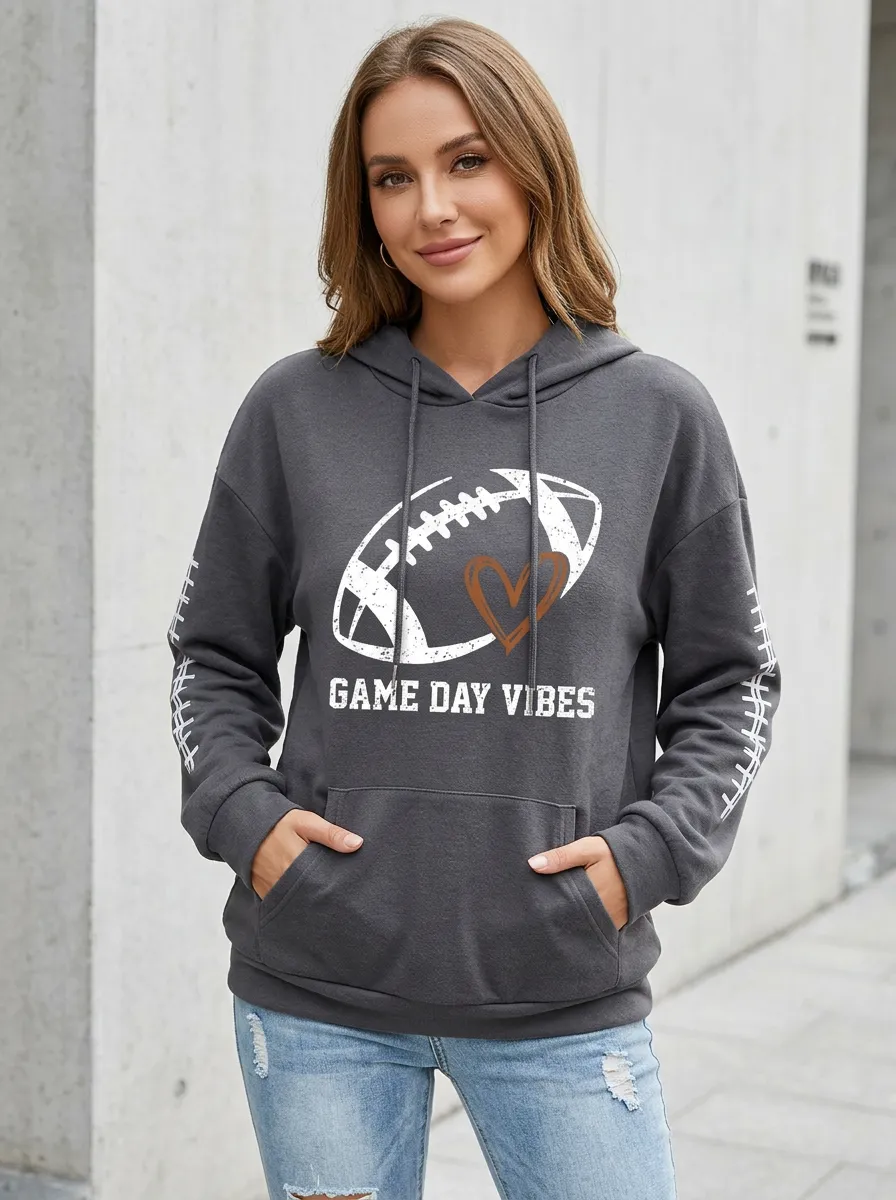 Women's Football Charcoal Graphic Print Pullover Hoodie