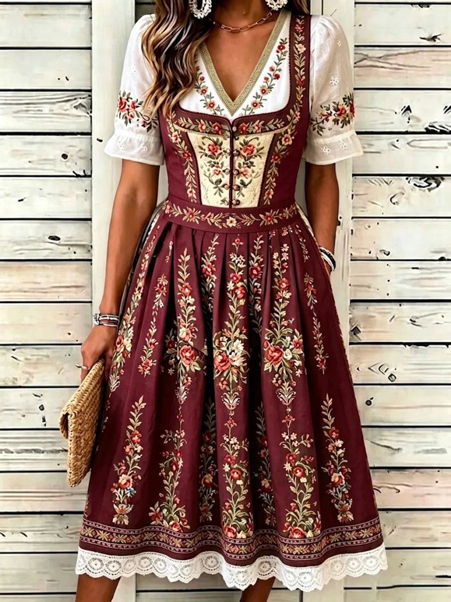 Women'S German Bavarian Vintage Floral Dress