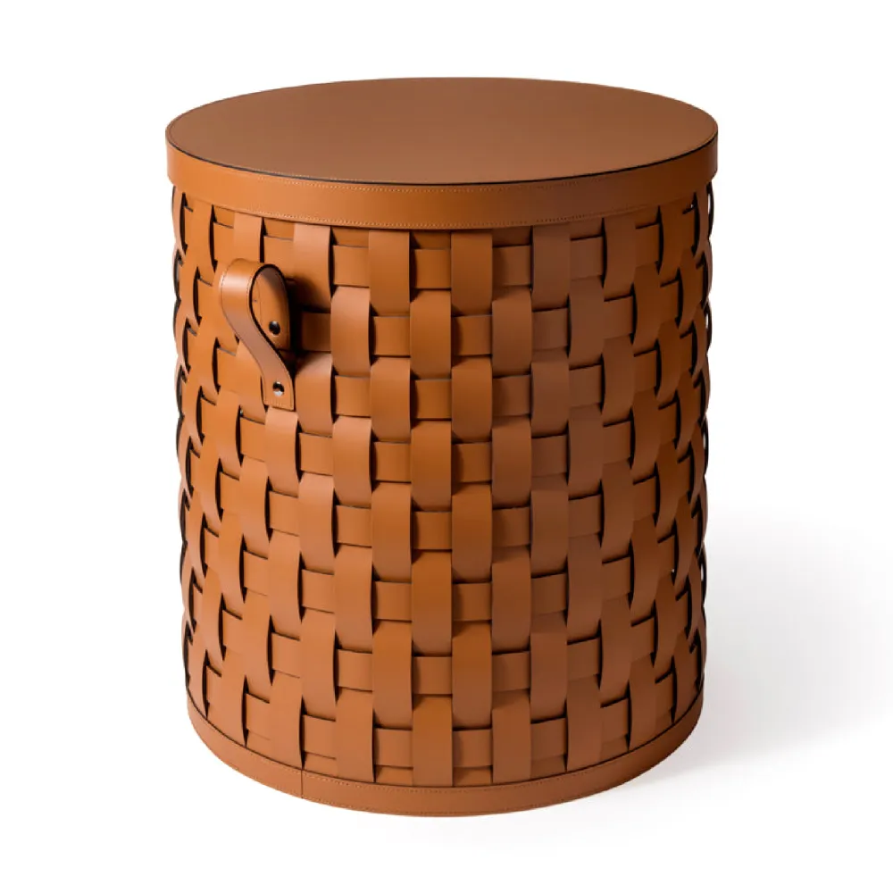 Lidded Woven Leather Basket