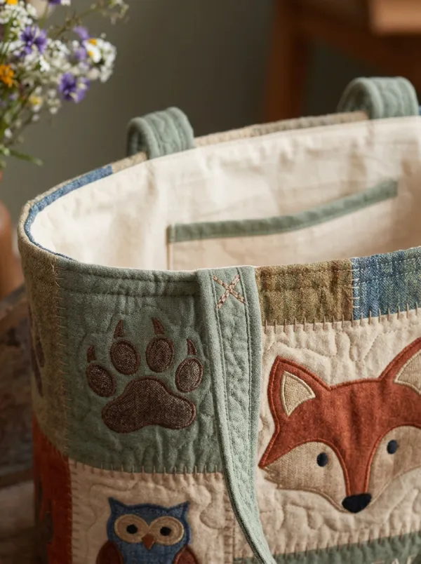 Wild Heart Forest Animal Patchwork Printed Tote Bag
