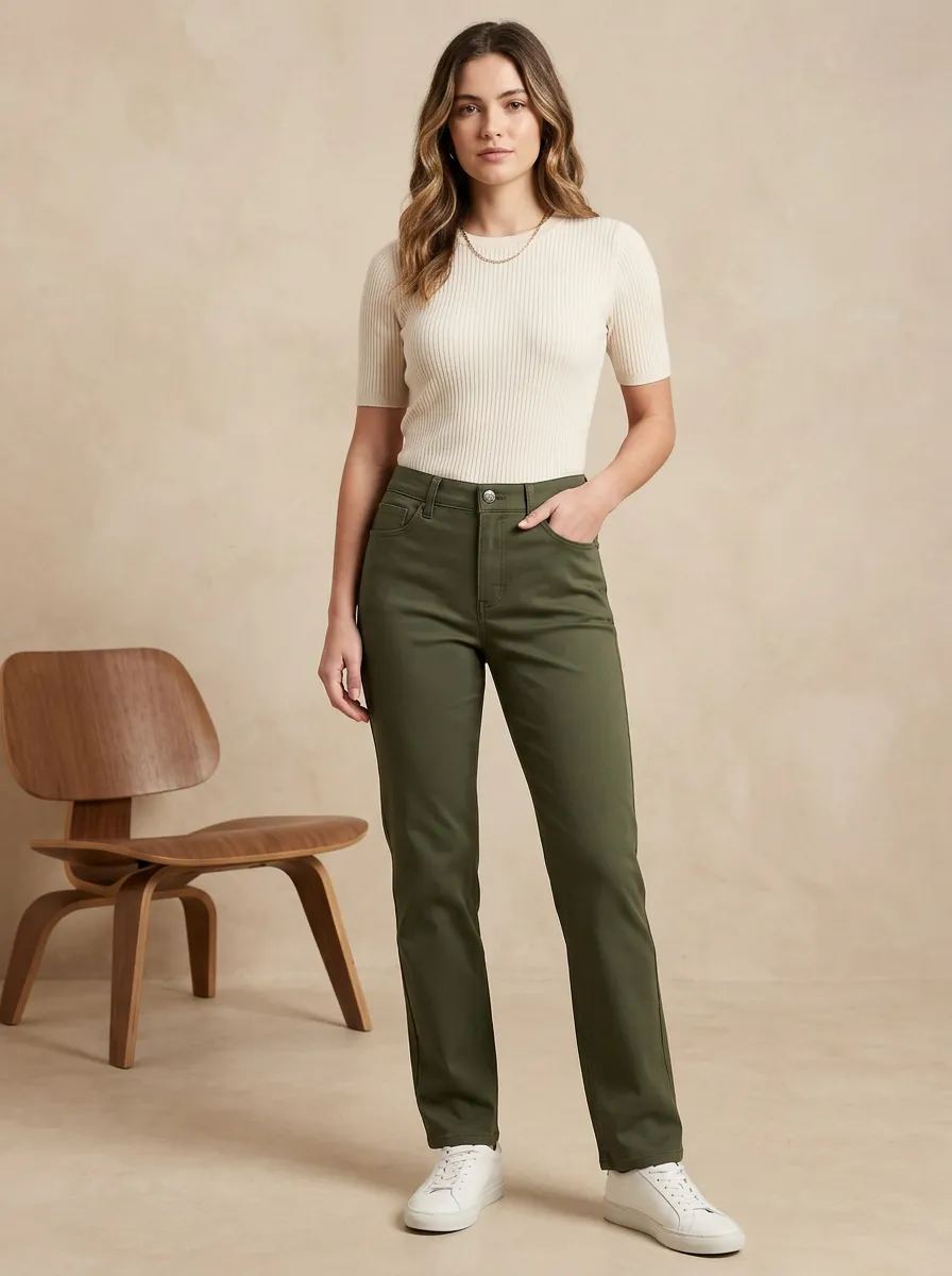 Women's Casual Olive Green Solid Color Slim Fit Pants