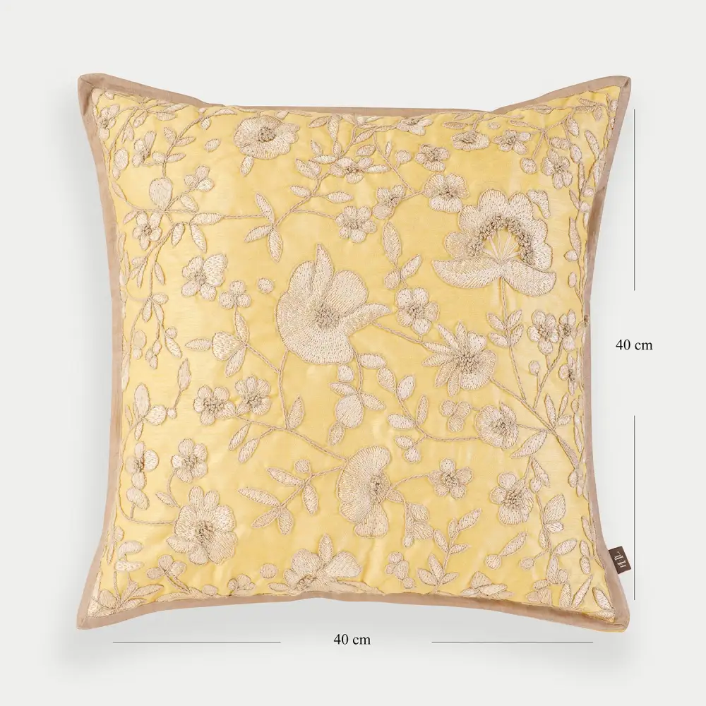 Yellow Bloom Embroidered Cushion Cover