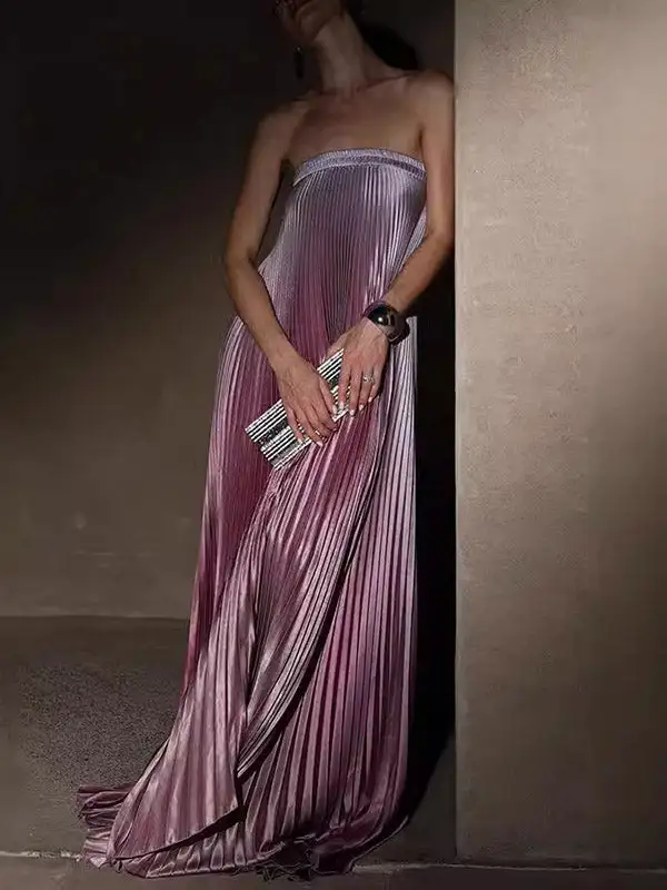 Elasticity Pleated Maxi Dress