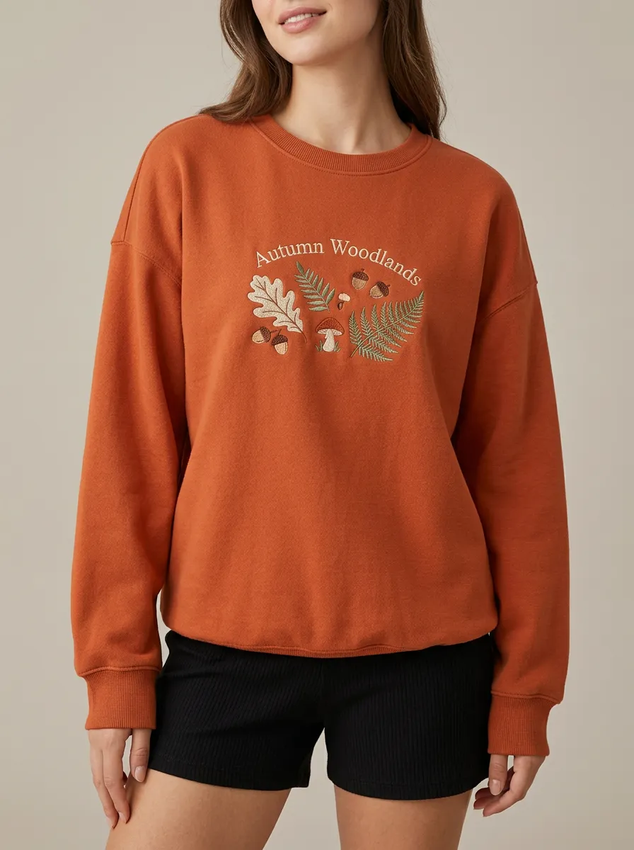 Classic Printed Mushroom Acorn Graphic Sweatshirt