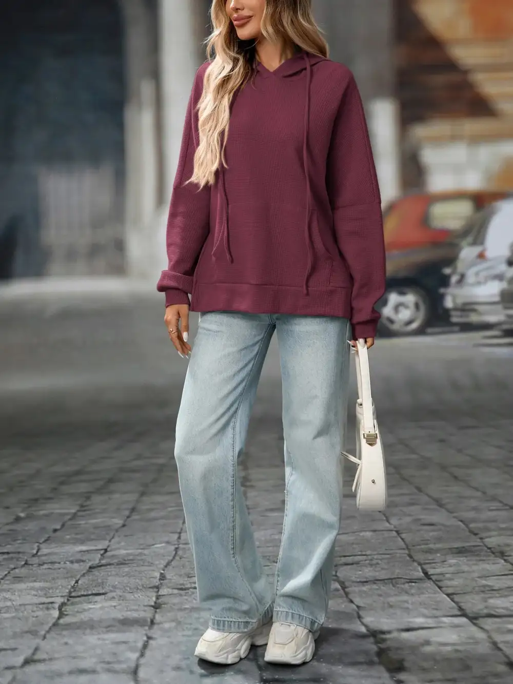 Refined Drawstring Pocketed Long-Sleeve Textured Hoodie