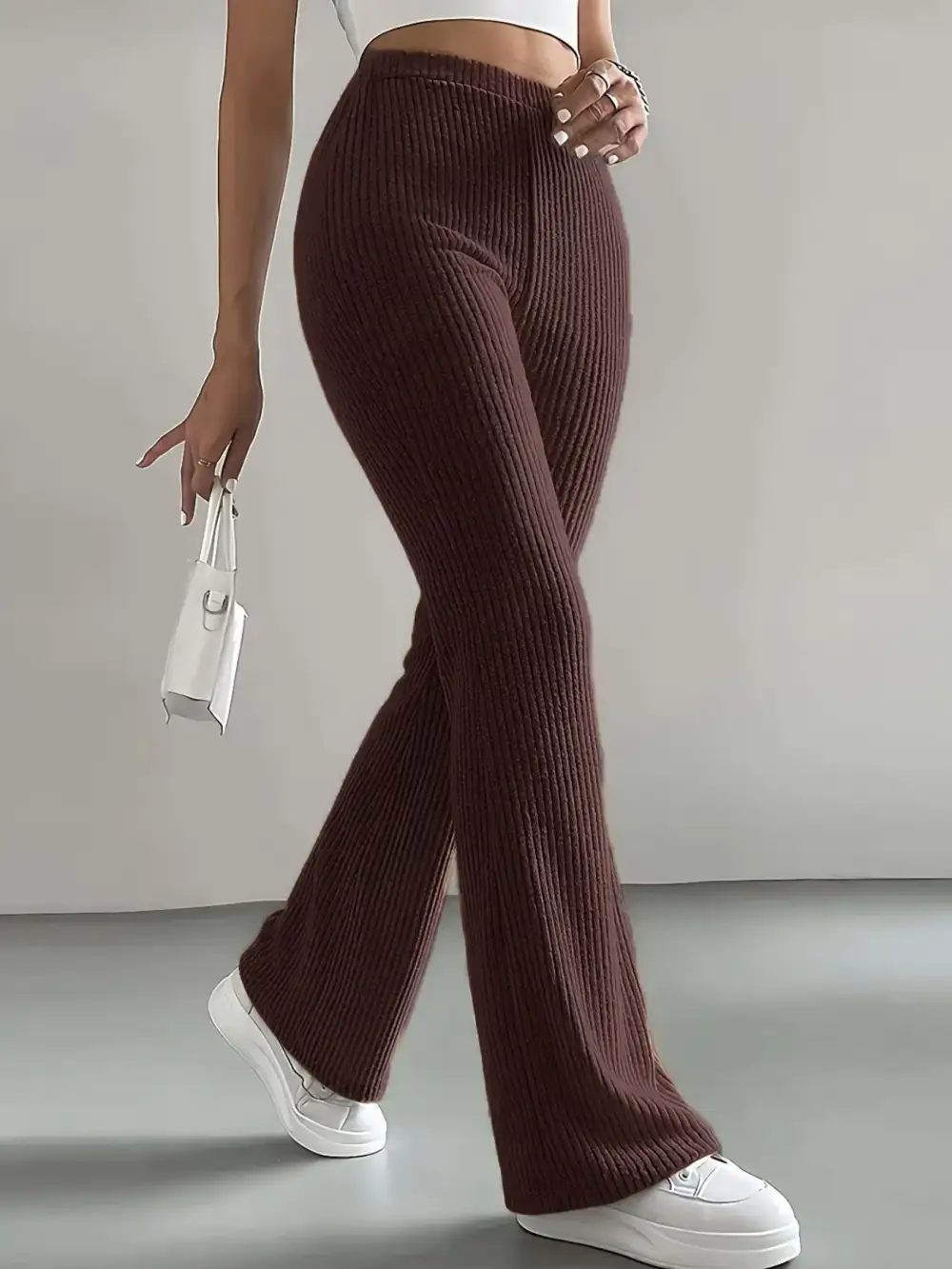 Ribbed Knit High Waist Flare Pants