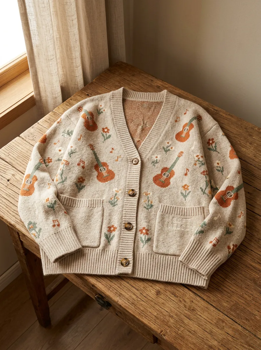 Americana Guitar Floral Women's Country Music Casual Cardigan