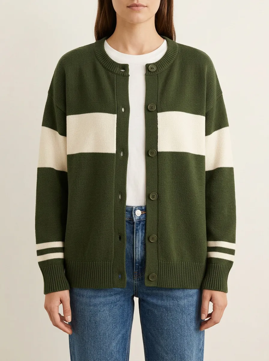 Relaxed Knit Rugby Striped Knit Cardigan