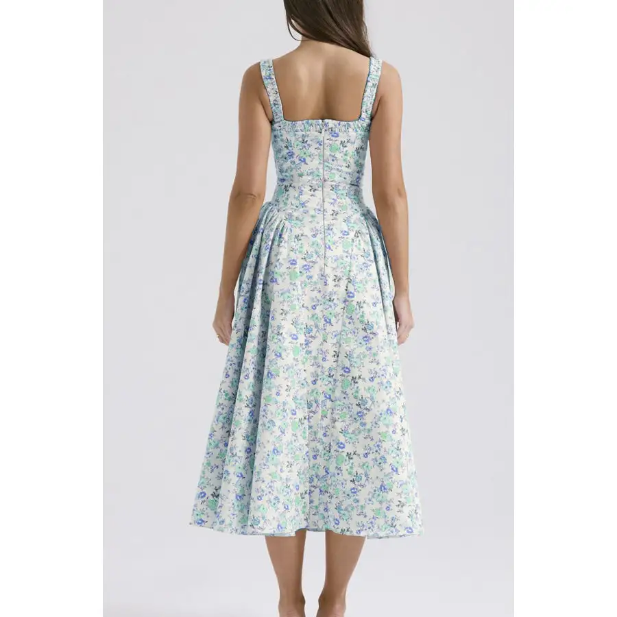 Wide Square Neck Wide Strap Midi Dress