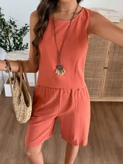 Round-Neck Shorts Matching Set