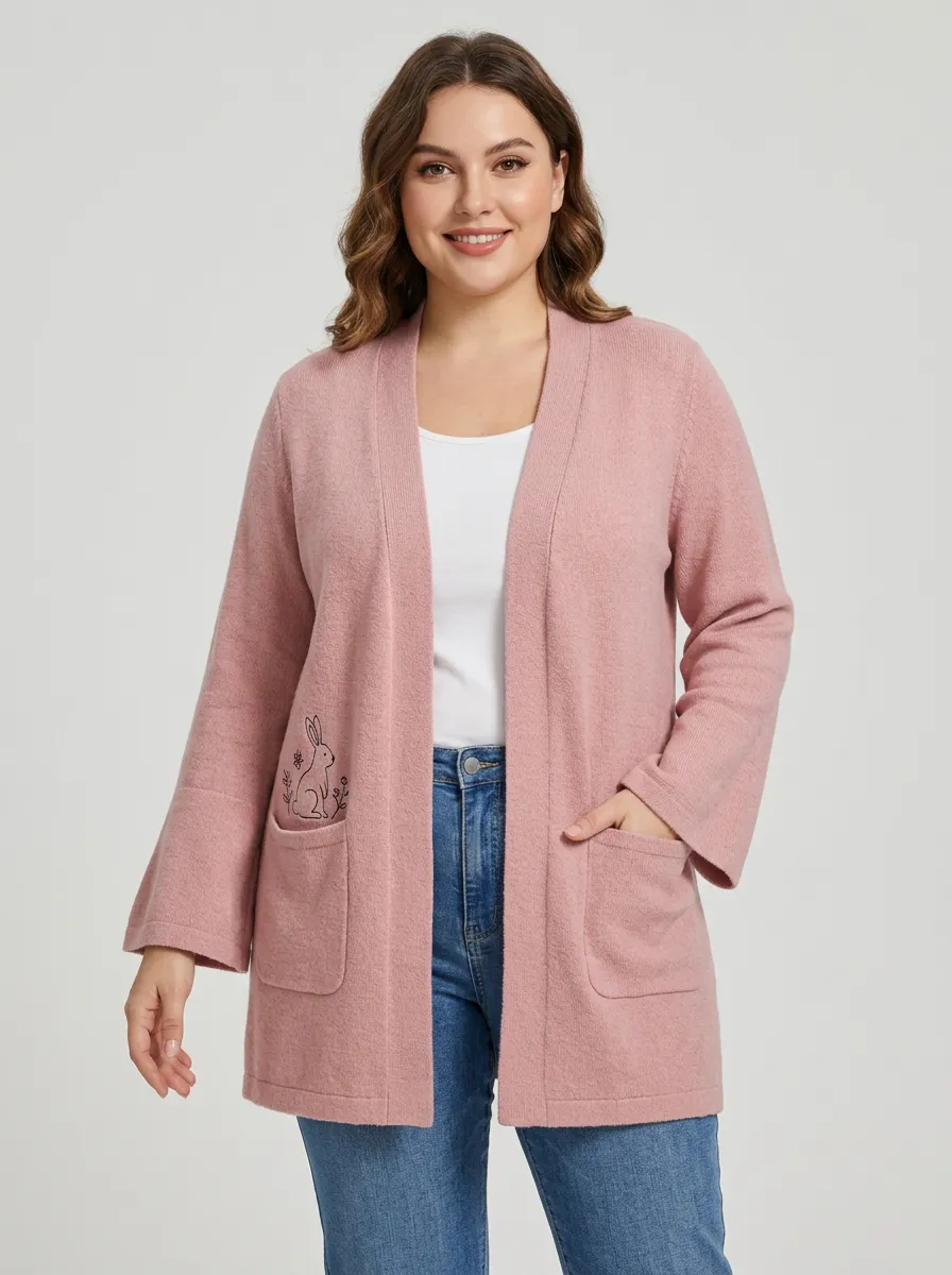 Pink Bunny Floral Print Open-Front Cardigan