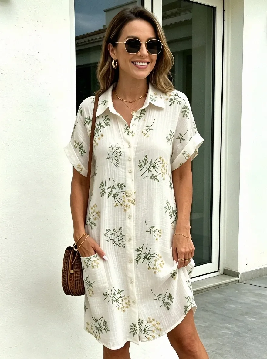Women's Summer Vacation Wildflower Floral Printed Shirt Dress