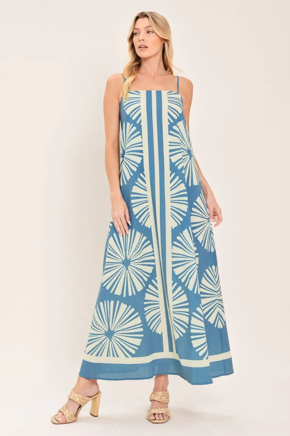 Linen-Blend Printed Maxi Dress
