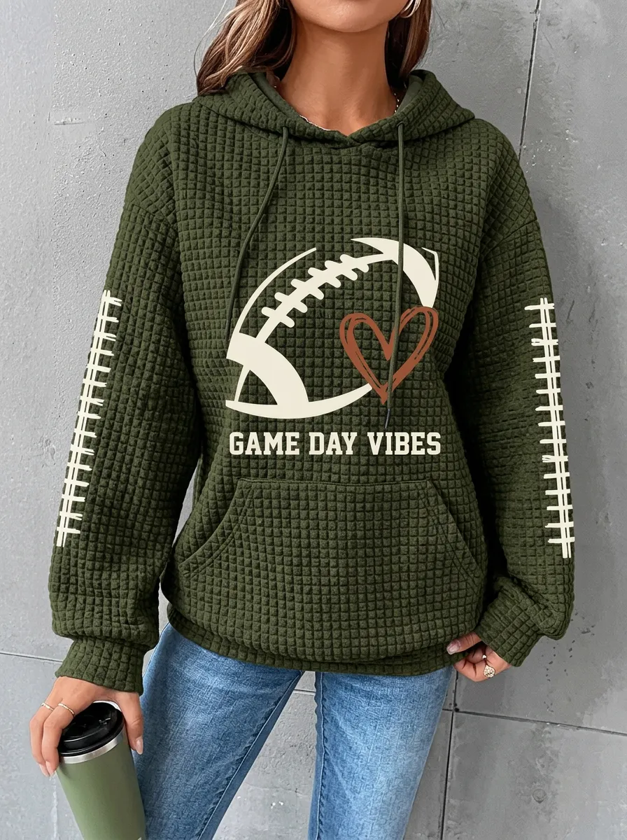 Women's Team Spirit Inspired Gridiron Heart Ball Game Day Graphic Hoodie