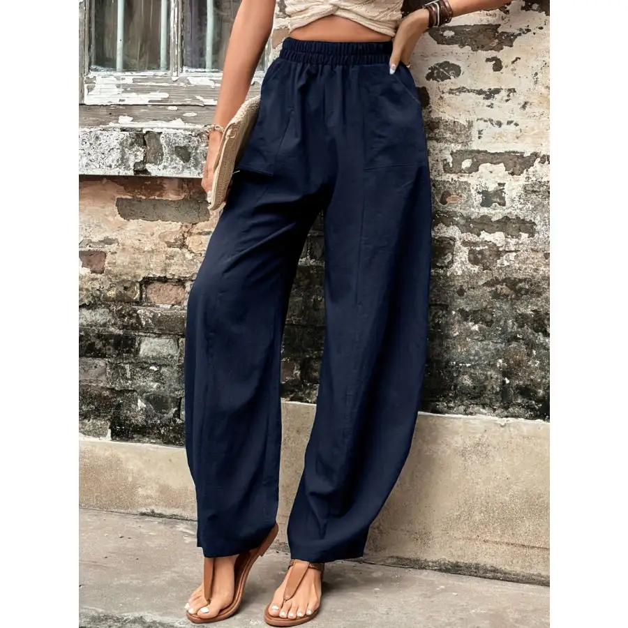 Classic Elastic Waist Pants with Pockets