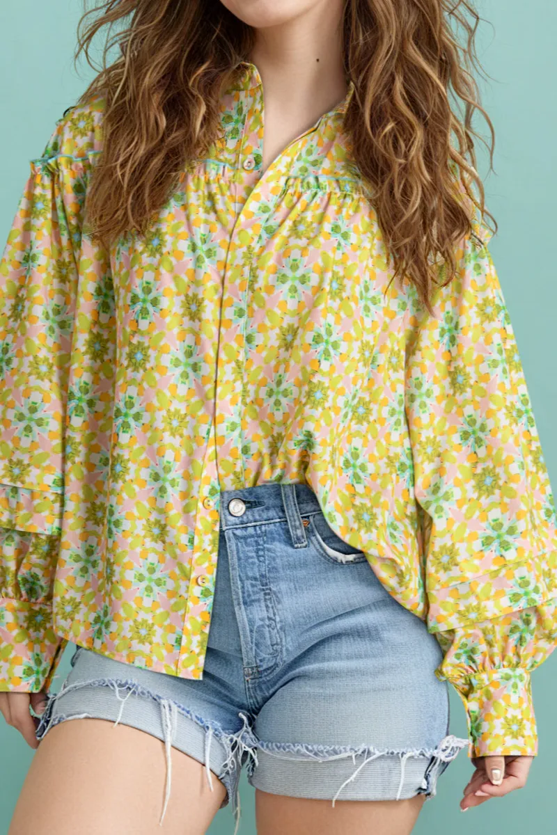 Everyday Floral Puff Sleeve Boho Shirt Blouse