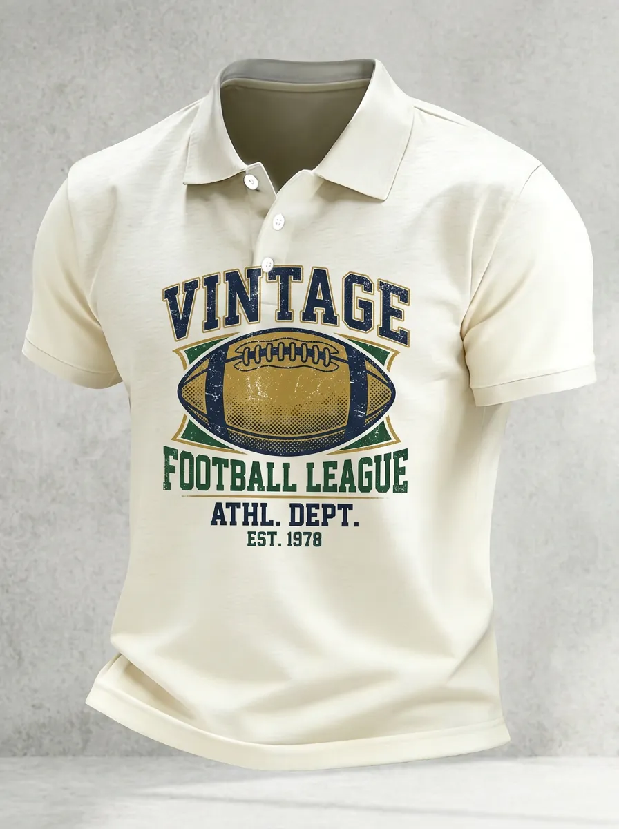 Men's Vintage Football League Athletic Graphic Polo Shirt