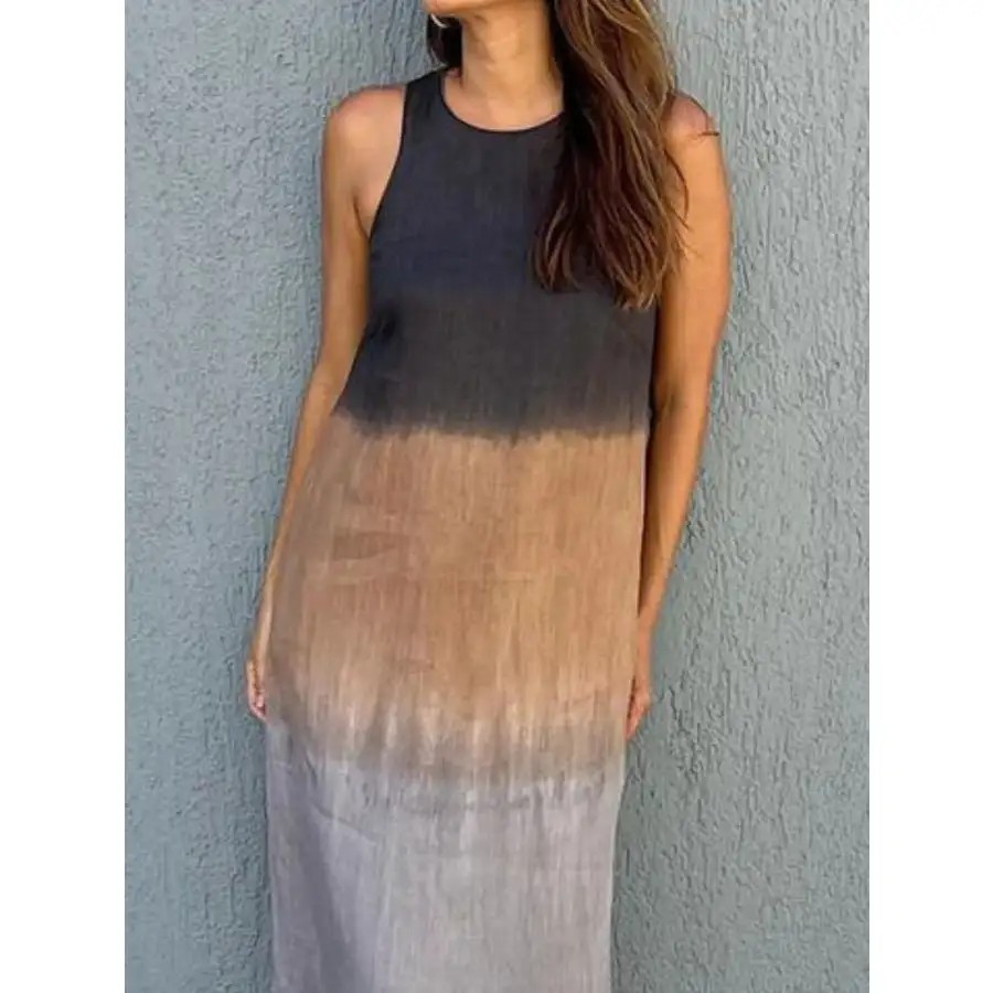 Full Size Sleeveless Gradient Tank Midi Dress Plus Size