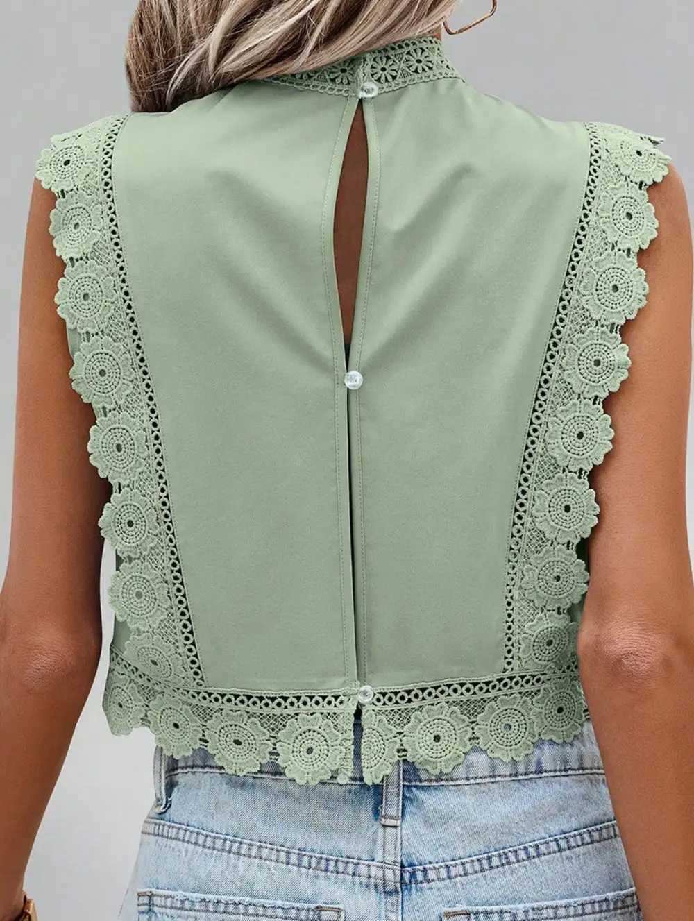 Lace Embroidered Sleeveless Blouse