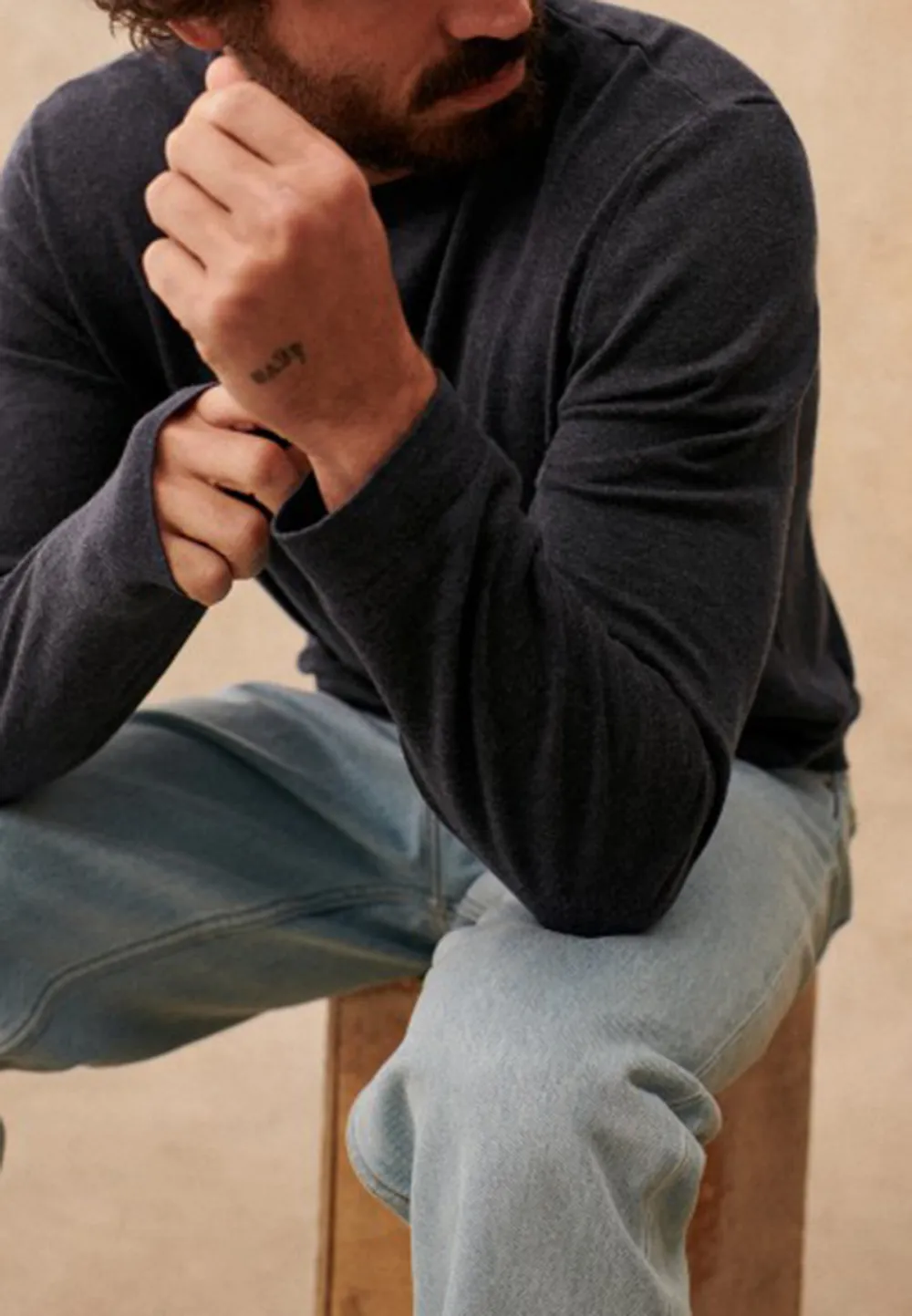 Mottled Blue Heathered Knit Crew Neck Sweater