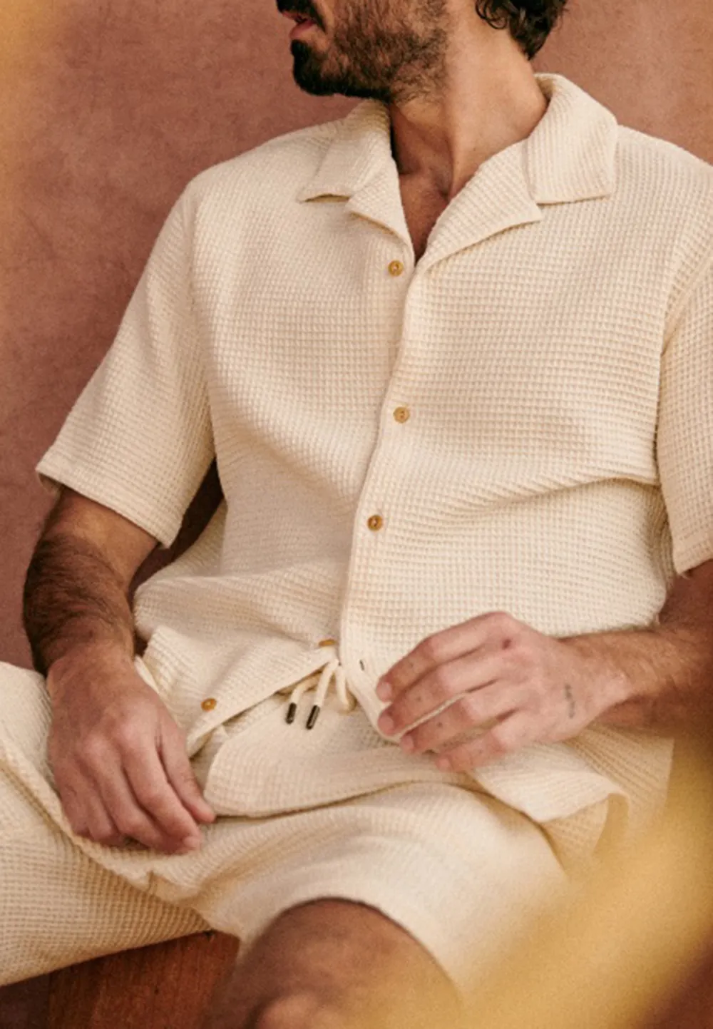 Rust Red Seersucker Textured Short Sleeve Shirt
