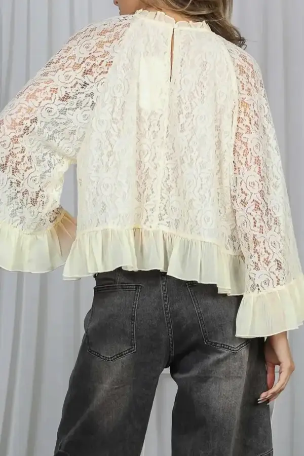 Soft Lace Detail Ruffle Sleeve Blouse