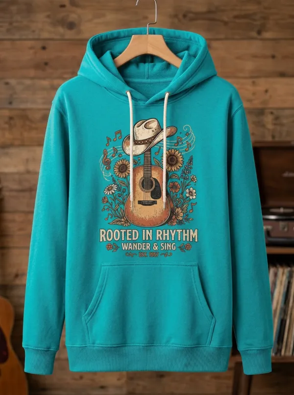 Western Guitar Floral Country Music Graphic Hoodie