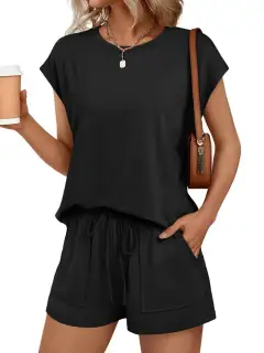 Tailored Drawstring Pocketed Top and Shorts Matching Set
