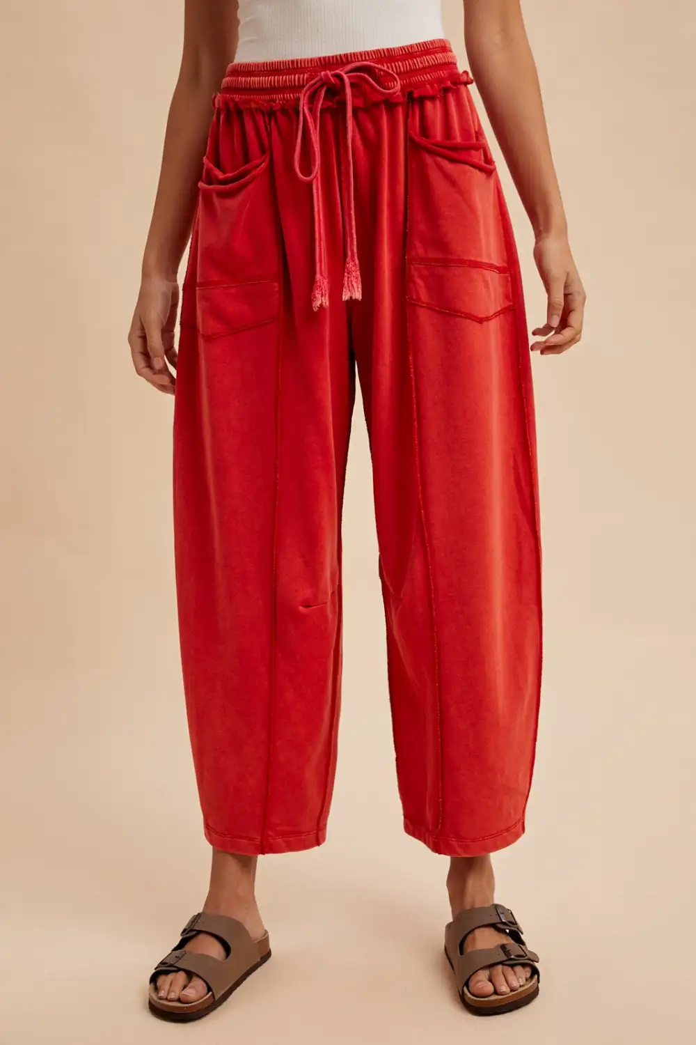 Sequin Barrel Leg Drawstring Utility Pants
