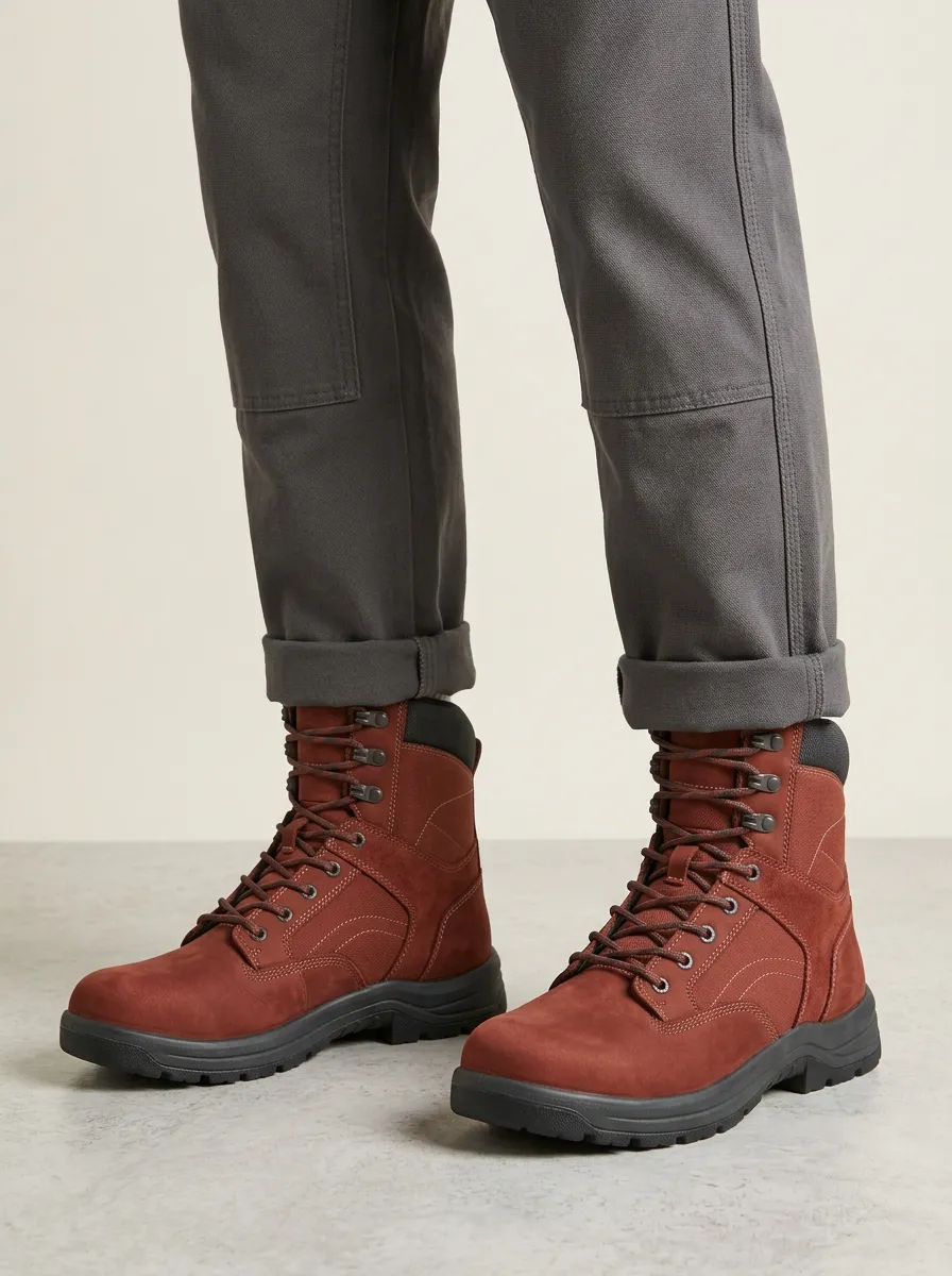 Unisex Suede Leather Print Work Boots