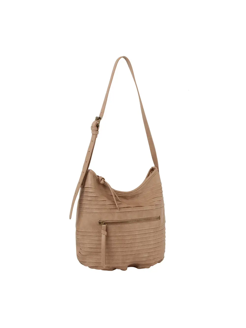 Pocketed Pleated Faux Leather Hobo Shoulder Bag