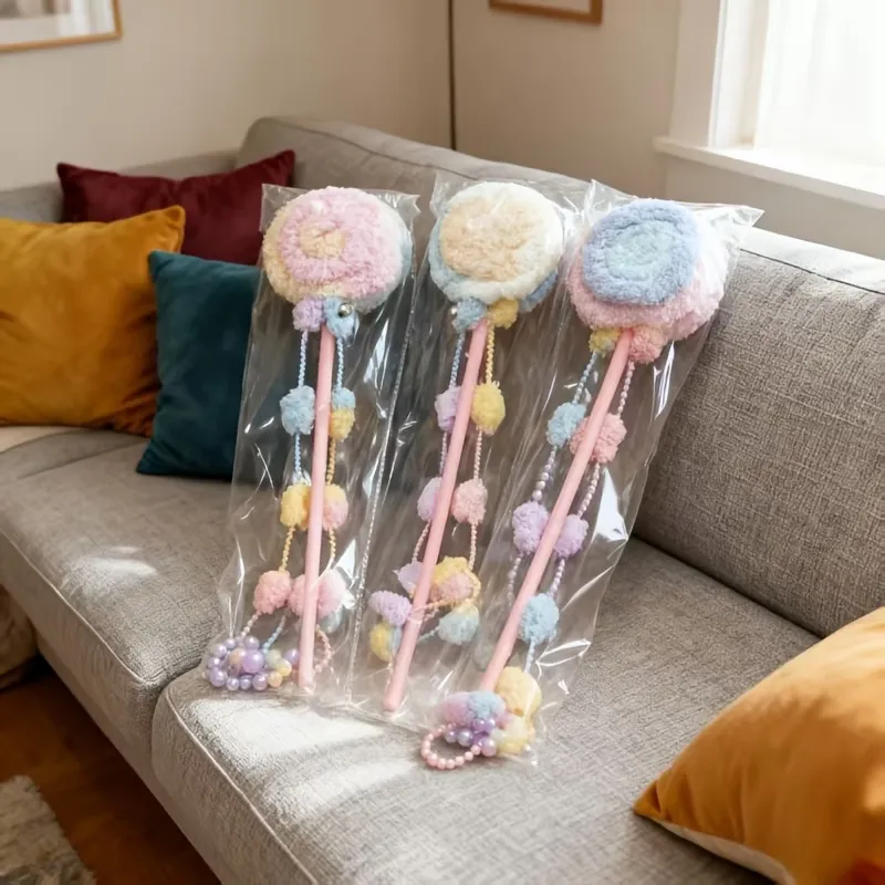 Pastel Pom-Pom Cat Wand