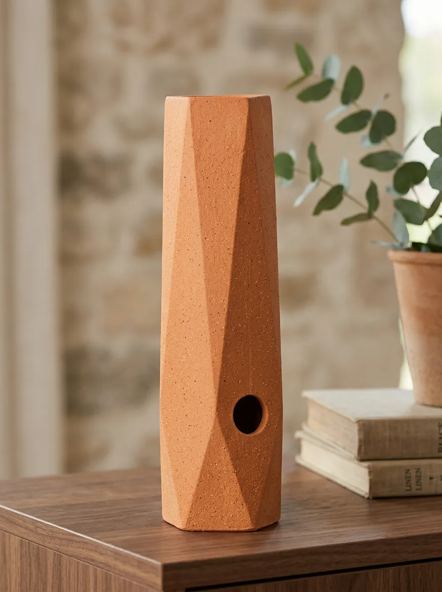 Contemporary Geometric Terracotta Textured Vase