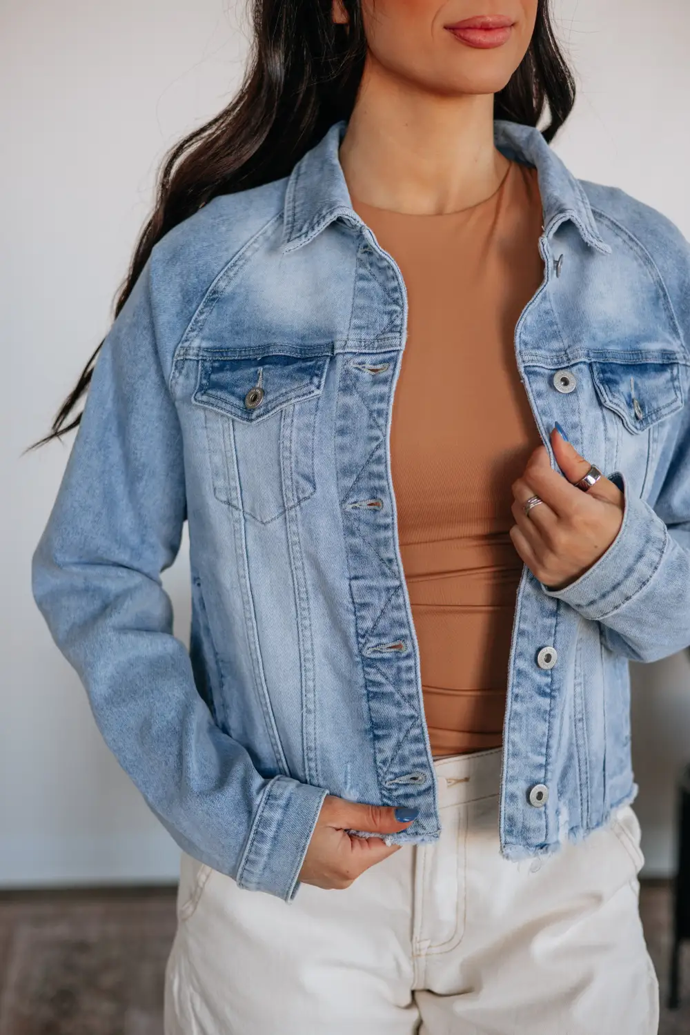 Button-Cuff Denim Jacket