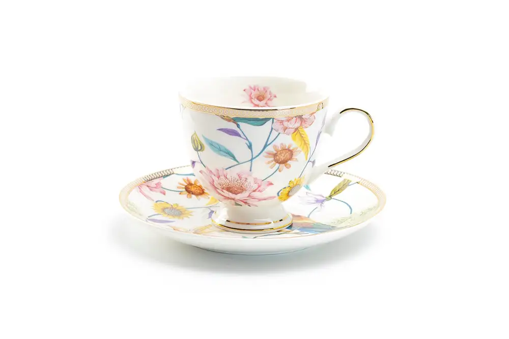 Spring Flowers Hummingbird Porcelain Tea Cup And Saucer