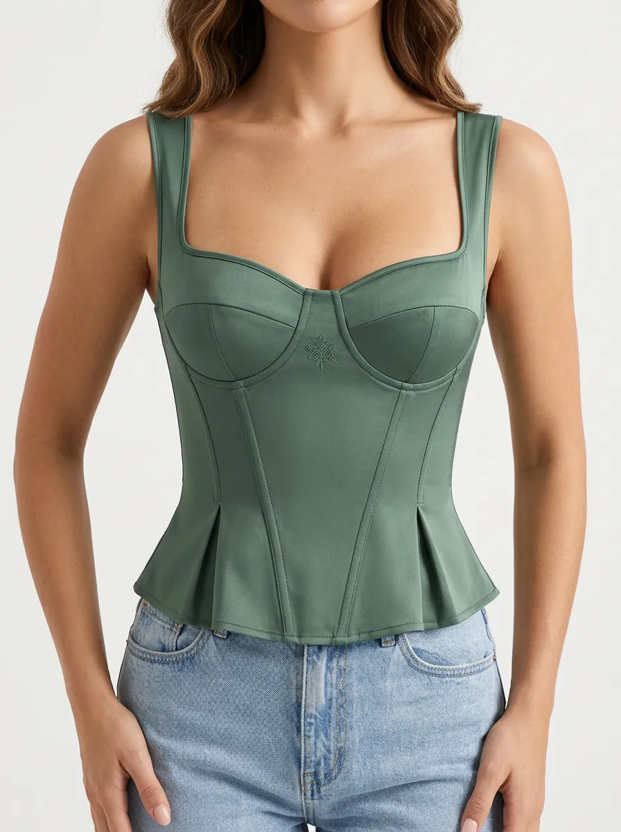Peplum Square-Neck Women's Corset-Style Top