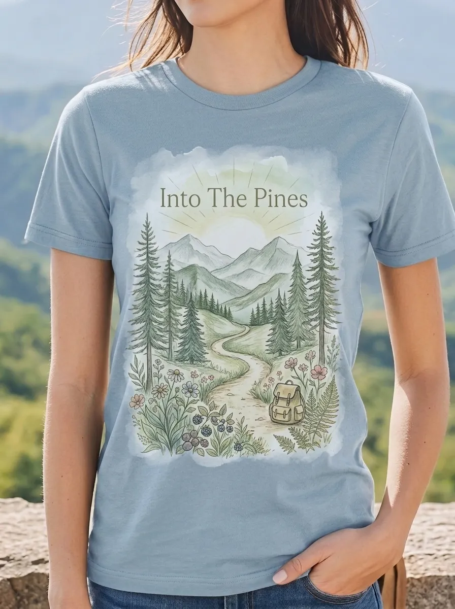 Women's Nature Hiking Lover Pine Forest Mountain Printed T-shirt